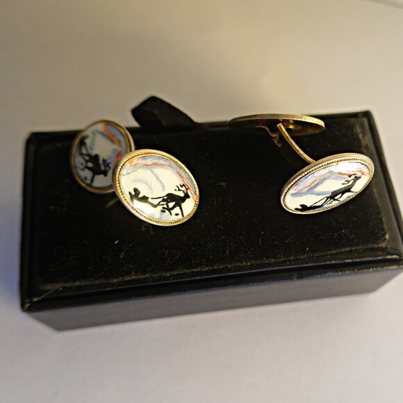 Vintage Aksel Holmsen 925 Silver Norway Enamel Cufflinks - Picture 2 of 2